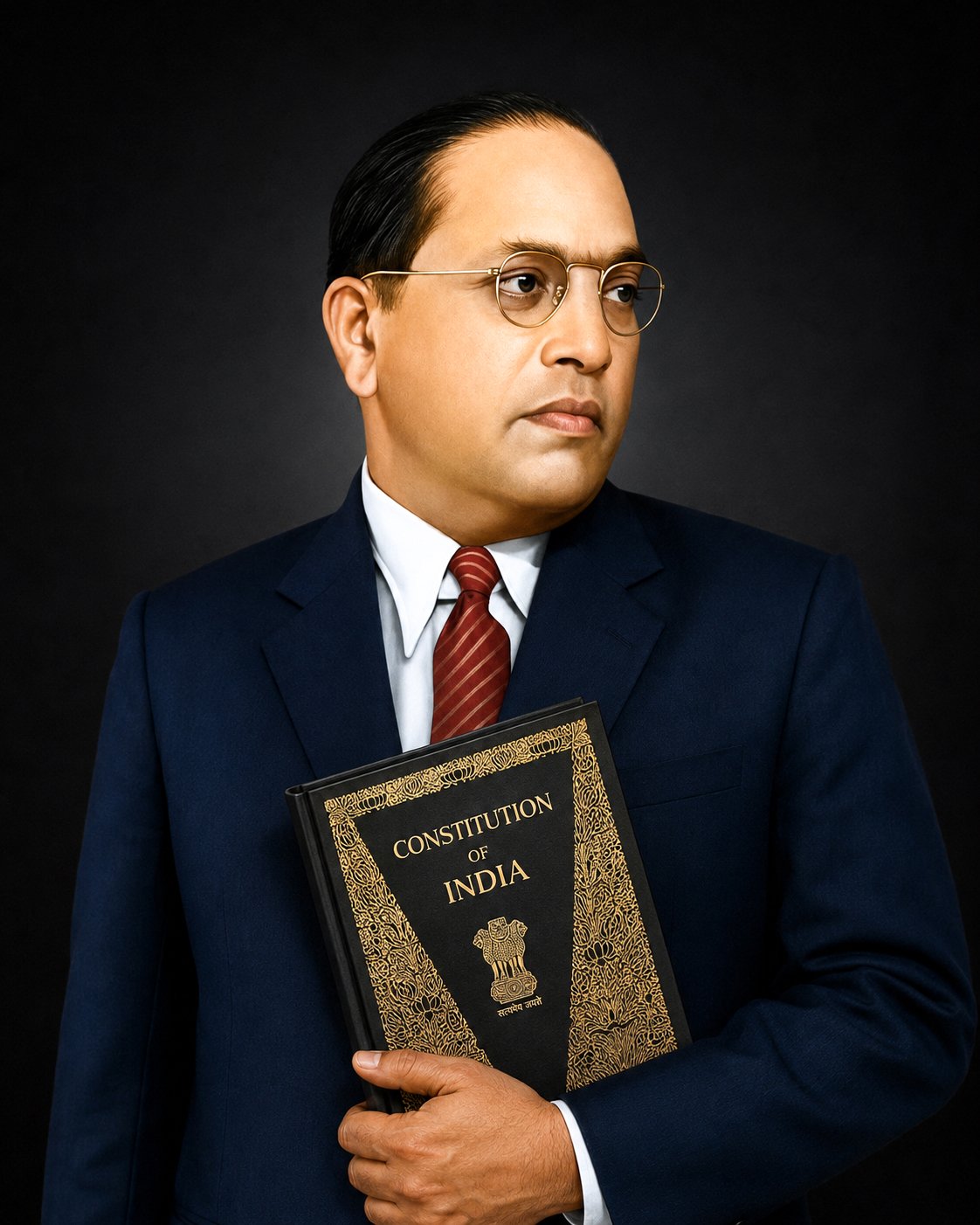 Portrait of Dr. B. R. Ambedkar holding the Constitution of India